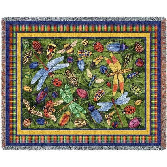 New A Bugs Life Heavy Afghan Cotton Gift Throw Blanket Dragonfly Ladybug Beetle - Picture 1 of 4